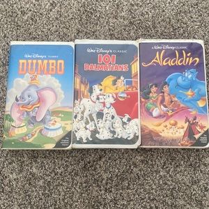 Set of 3 Disney Classic VHS movies- Aladdin, 101 Dalmatians & Dumbo